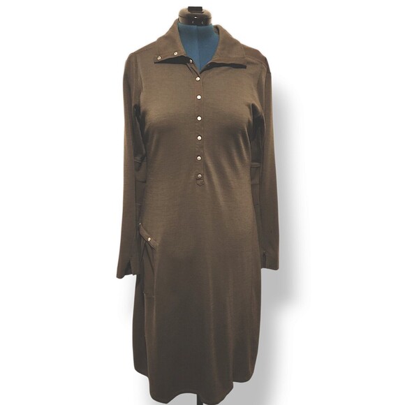 Nau Size L Womens Gray 100% Wool Long Sleeve Front Snap Sheath Dress *Flaw - Picture 1 of 9